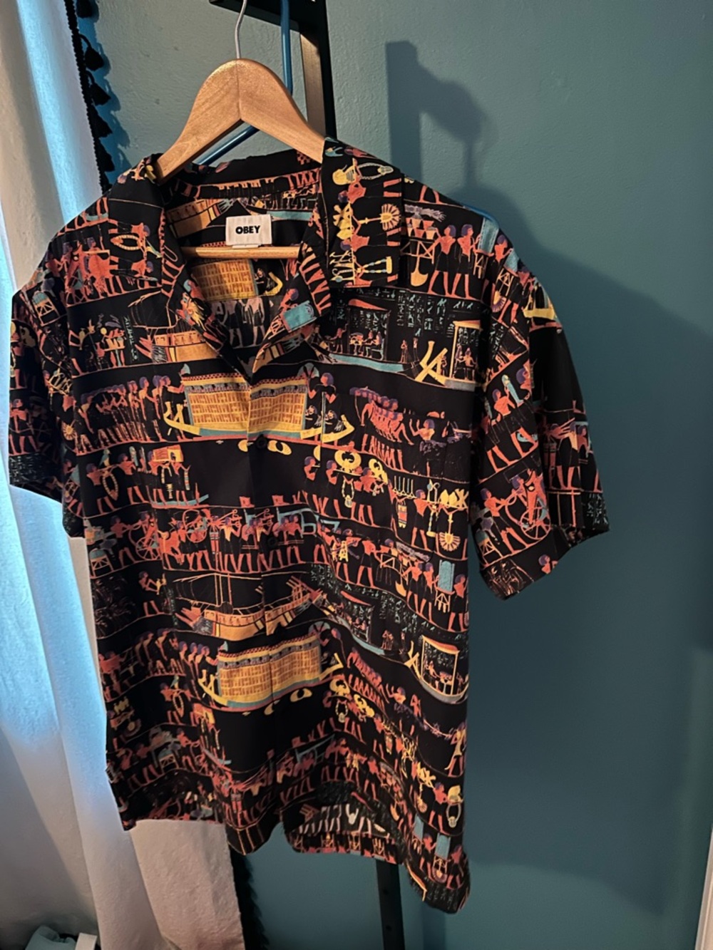 Obey Men’s Black Short-Sleeve Graphic Camp Shirt